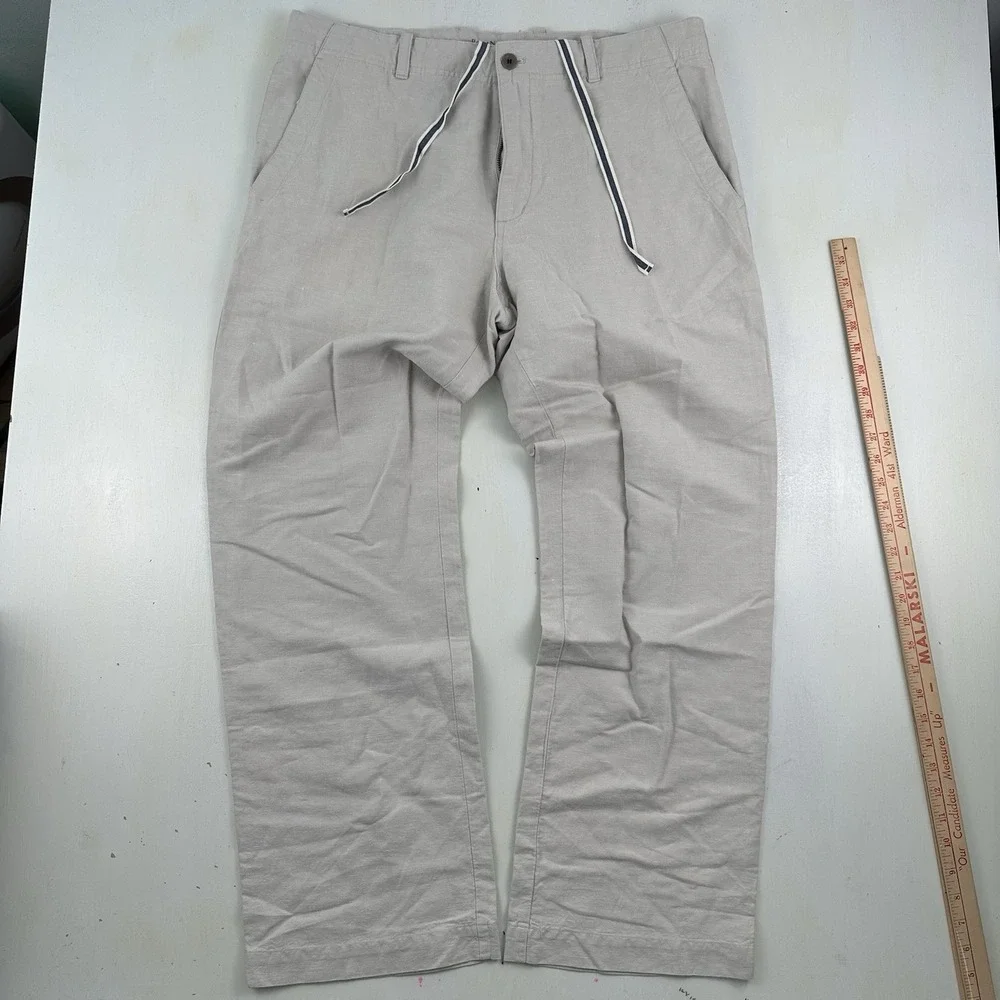 Y2K Banana Republic Linen Cotton Relaxed Pants Men 36x32 Lightweight Tan‎ Loose